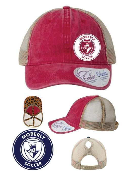 Women's Red Washed Mesh Back Cap
